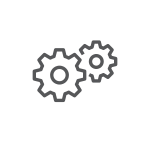 A line drawing of a set of interlocking gears.